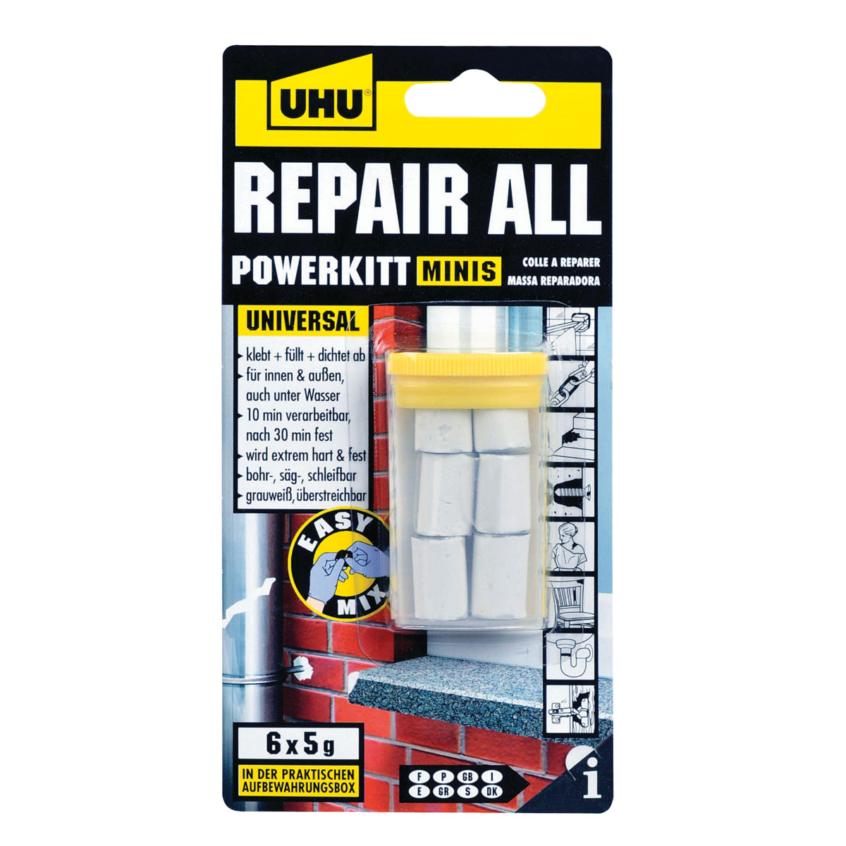 UHU  Zwei-Komponenten-Klebstoff repair all powerkitt minis 6 x 5 g Bild 1