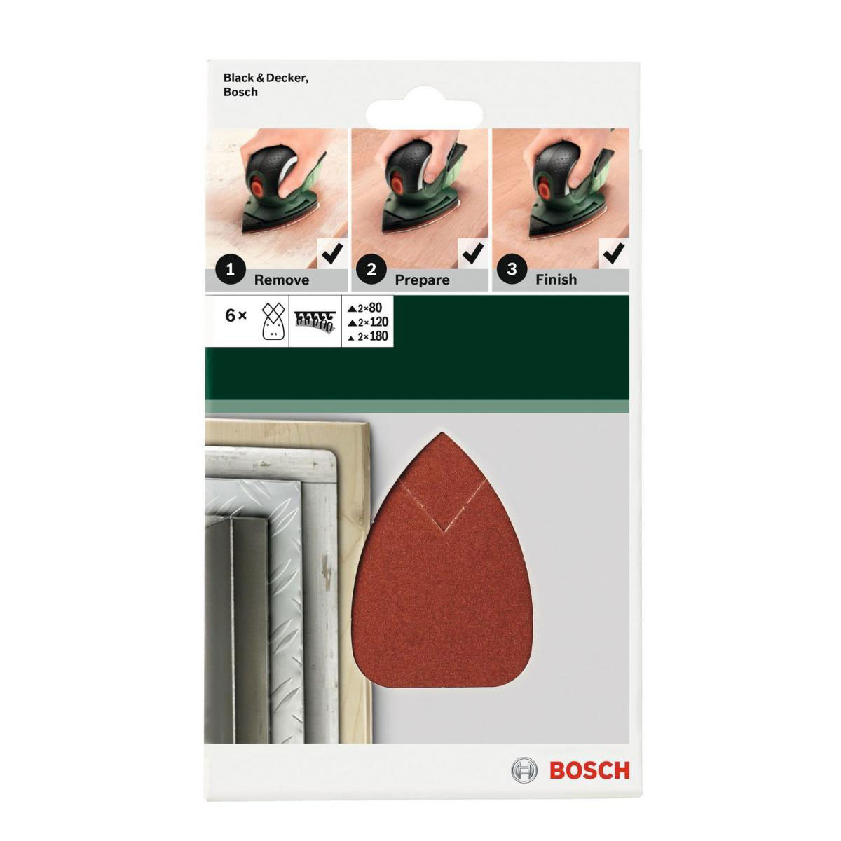 Bosch  DIY Multischleifblatt 95 x 135 mm 2xG80/2xG120/1xG180 4 Löcher Klett 5- teilig  Bild 2