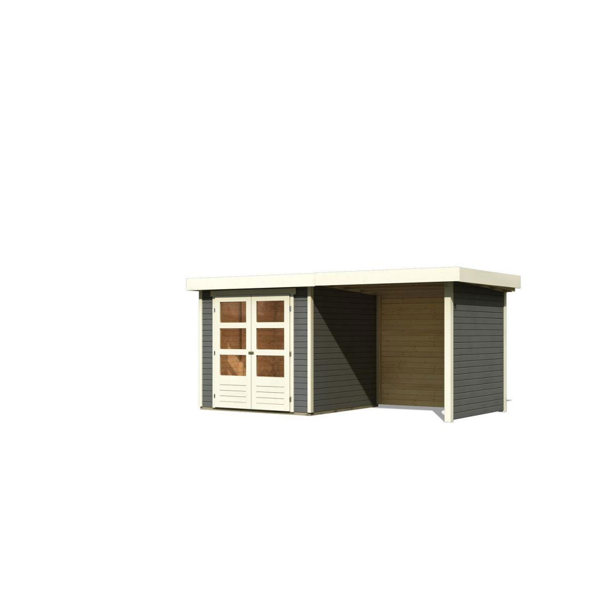 Karibu Gartenhaus-Set Askola 2 mit Anbaudach 2,40 m mit Seiten- und Rückwand terragrau Bild 1