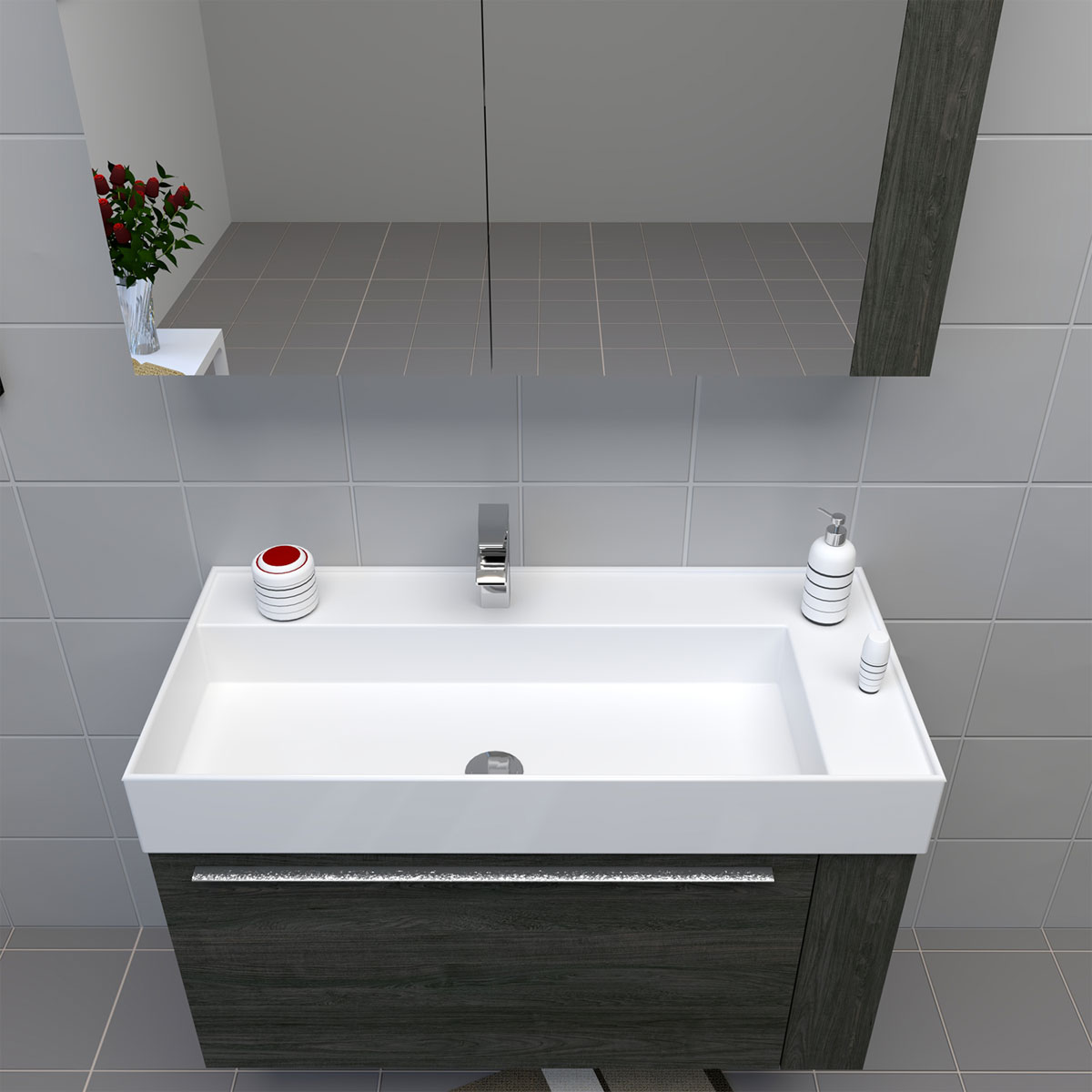 Progetto Idea Stella Badmöbel DOMUS 100 Ulme onyx mit Spiegelschrank und Lampe Bild 5