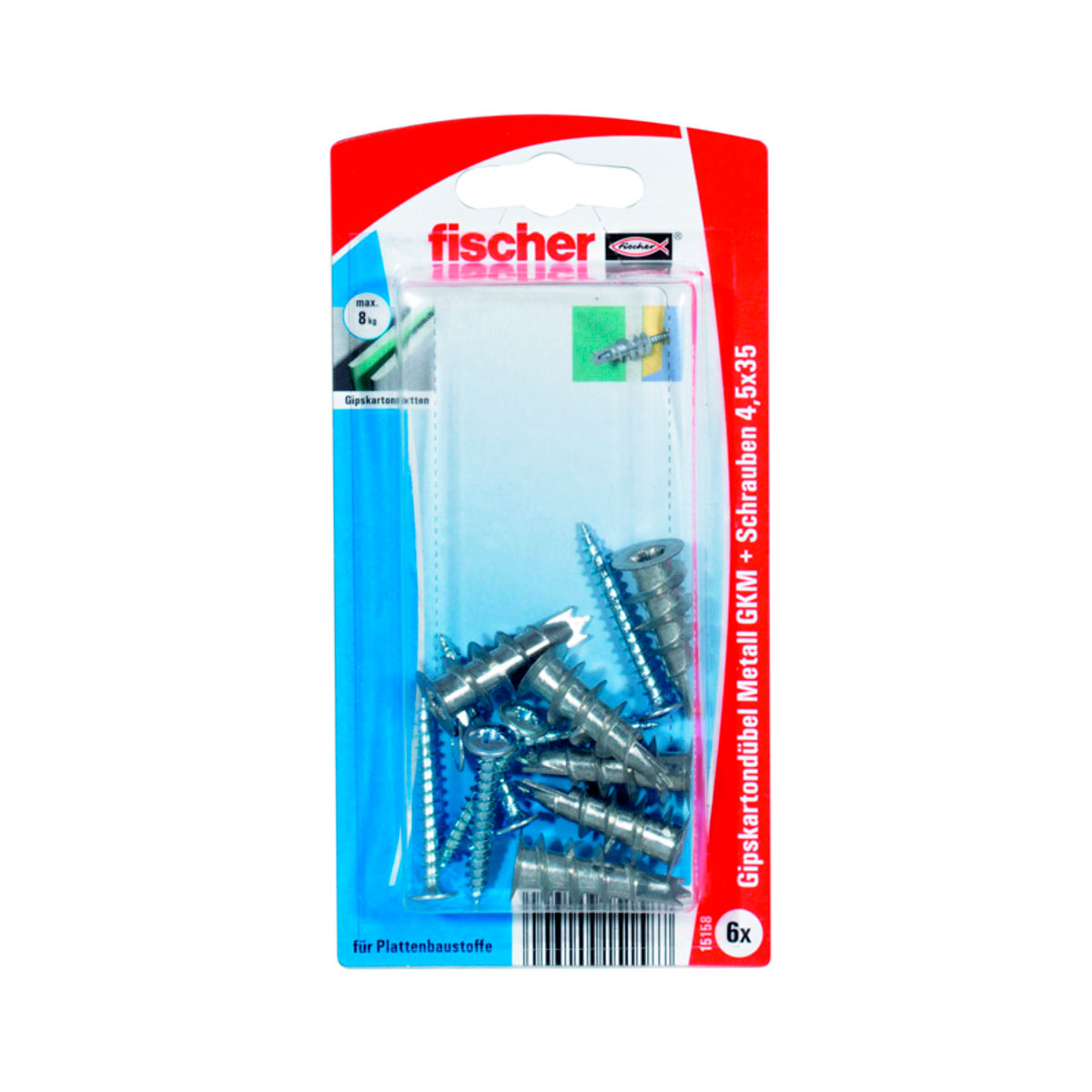 Fischer  Gipskartondübel GKM Metall mit Schraube 6 Stück Fischer  Gipskartondübel GKM Metall mit Schraube 6 Stück