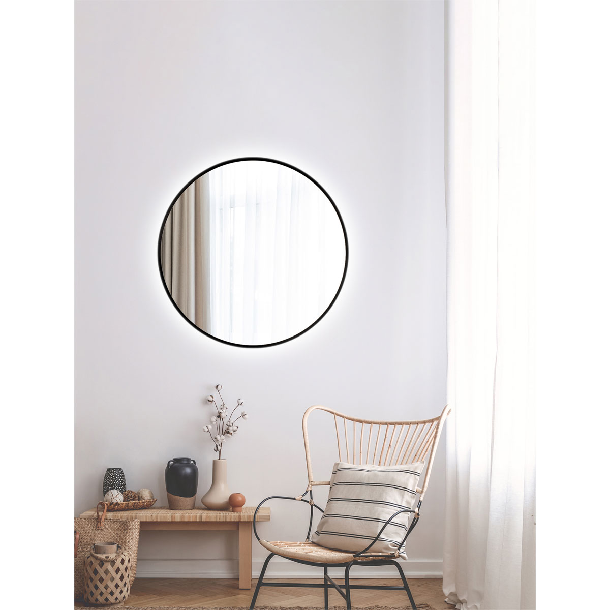 DSK  Design LED Lichtspiegel Silver Barbier Black Dm 80 cm Bild 6