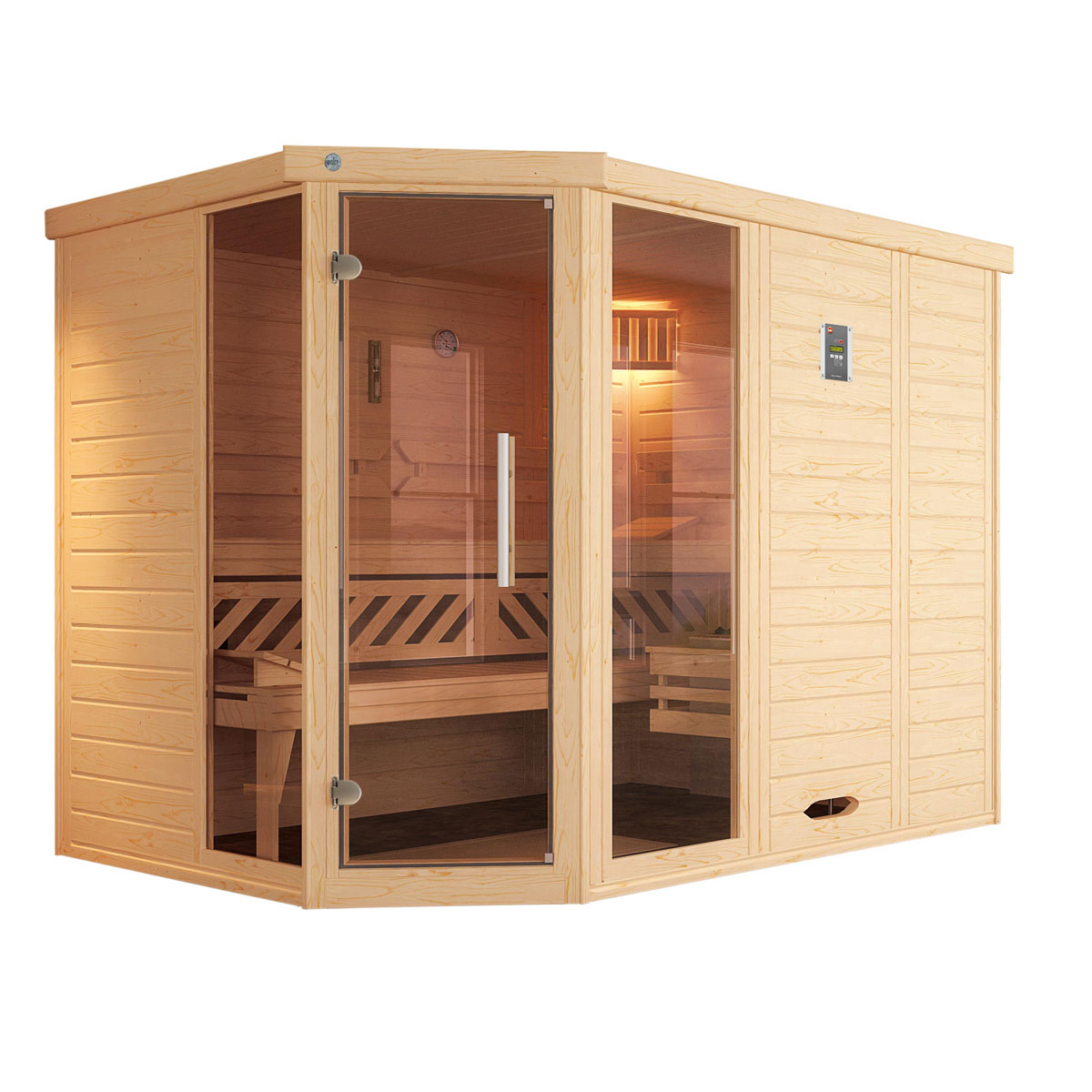 Weka  Premium Massivholz-Elementsauna Kemi Eck Größe 3 Sparset 7,5 kW OS