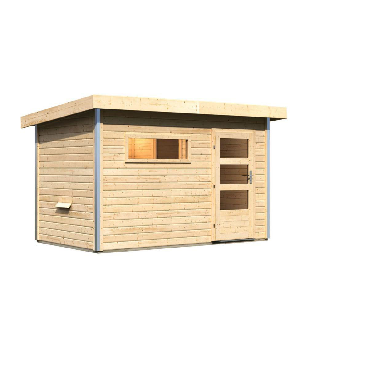 Karibu Saunahaus Skrollan 1 38 mm ohne Ofen moderne Tür