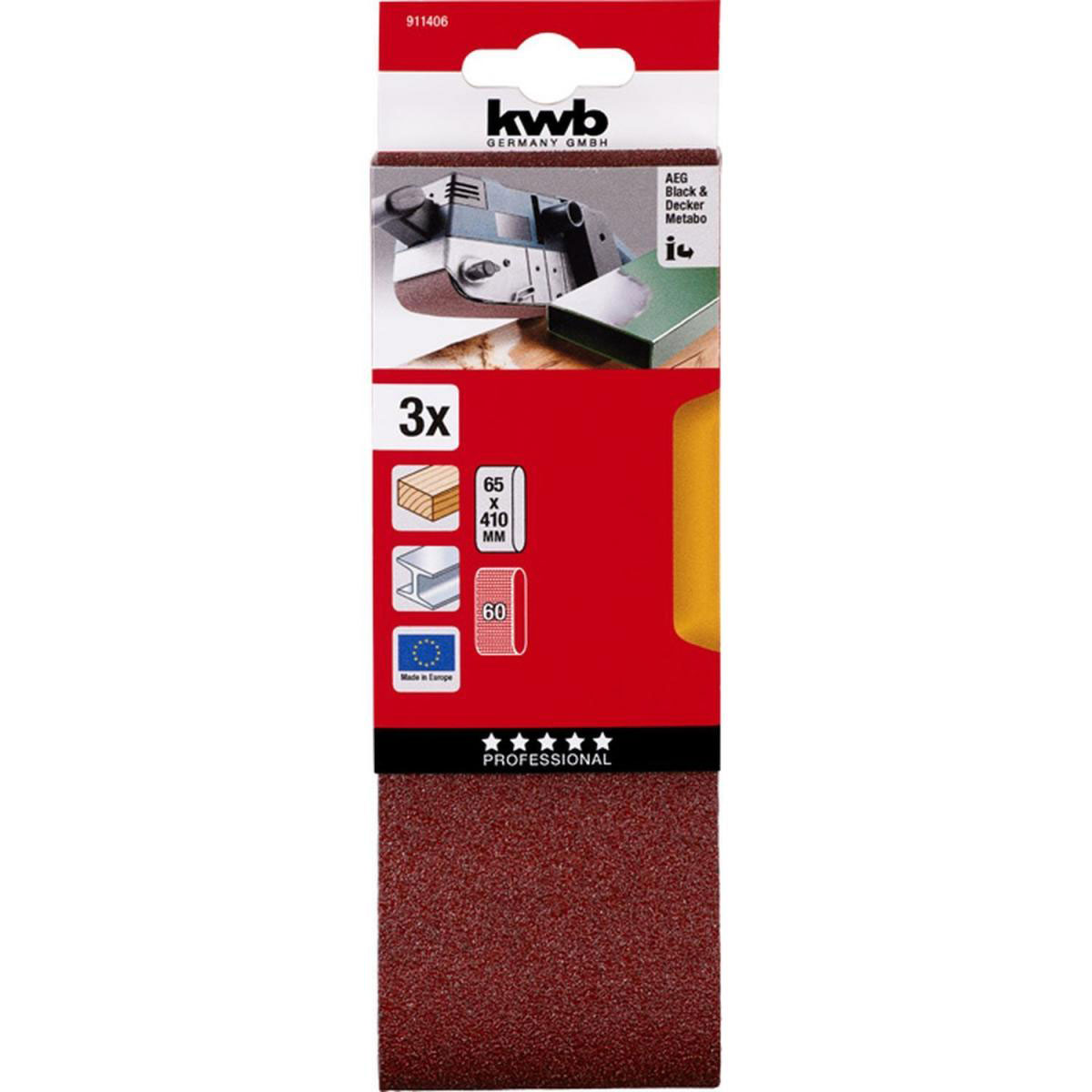 kwb  Schleifbänder Holz und Metall 65 x 410 mm K60 Bild 2