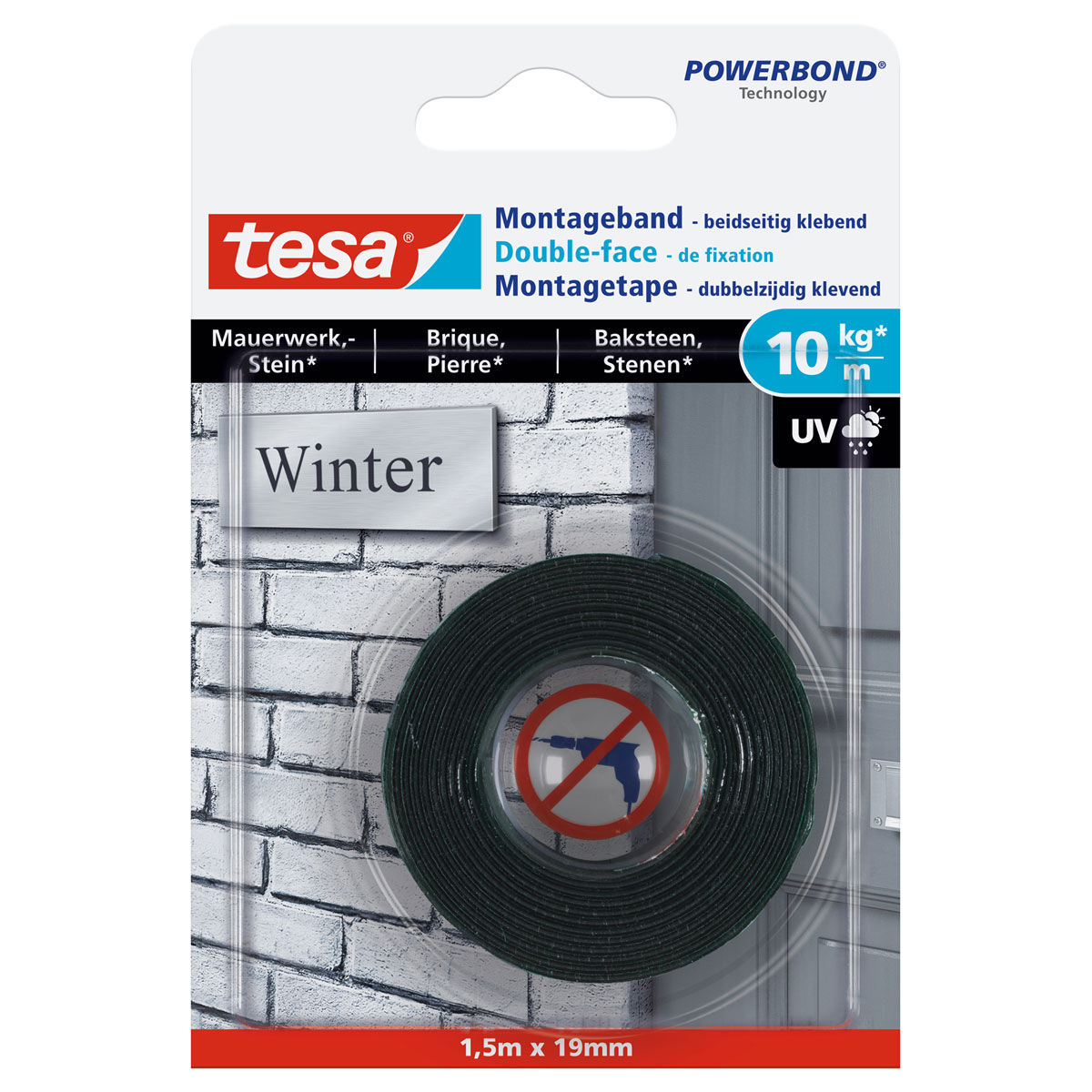 Tesa Montageband für Mauerwerk 1,5 m x 19 mm Traglast 10 kg