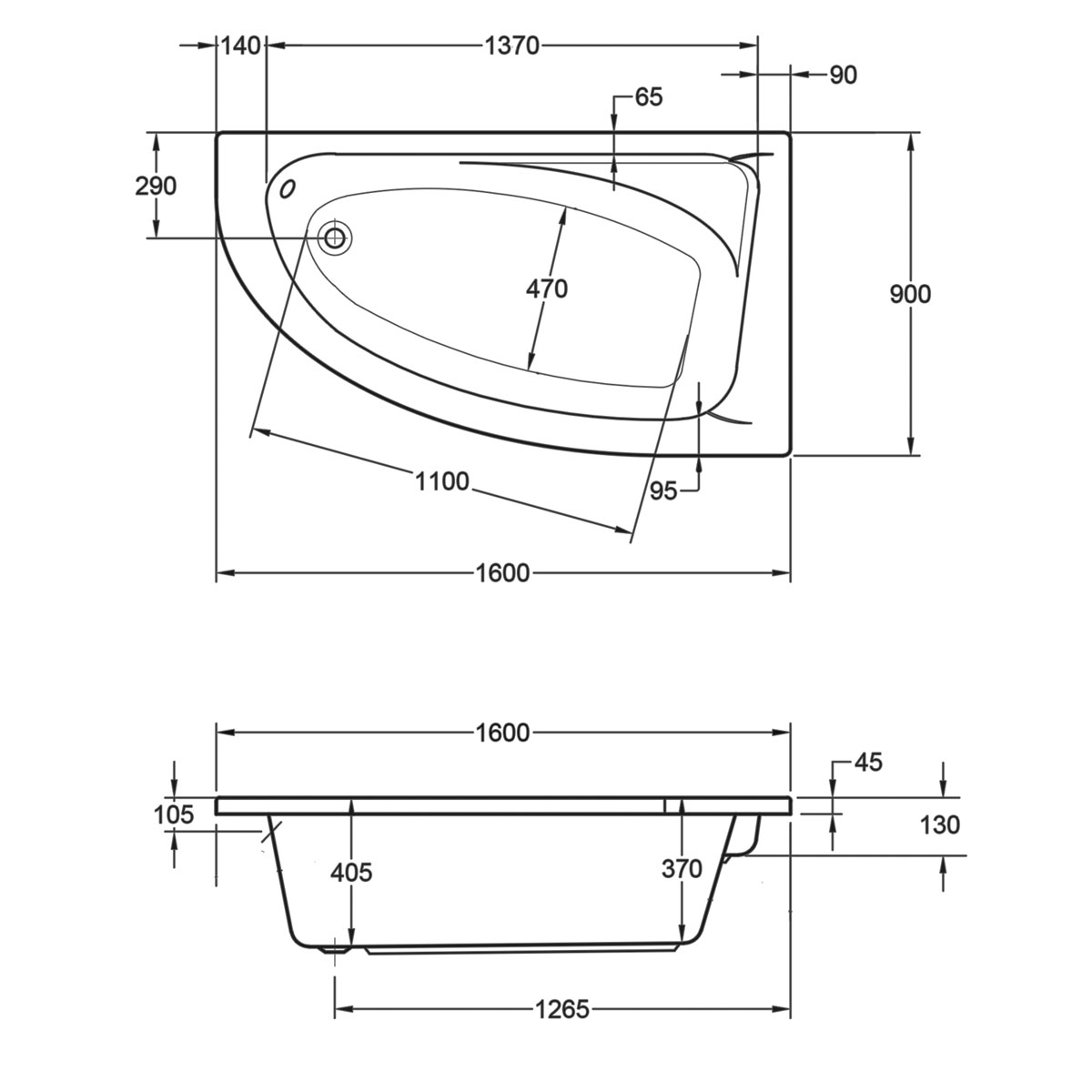 Ottofond Badewanne Marina Modell A 160 x 90 cm weiß Bild 3