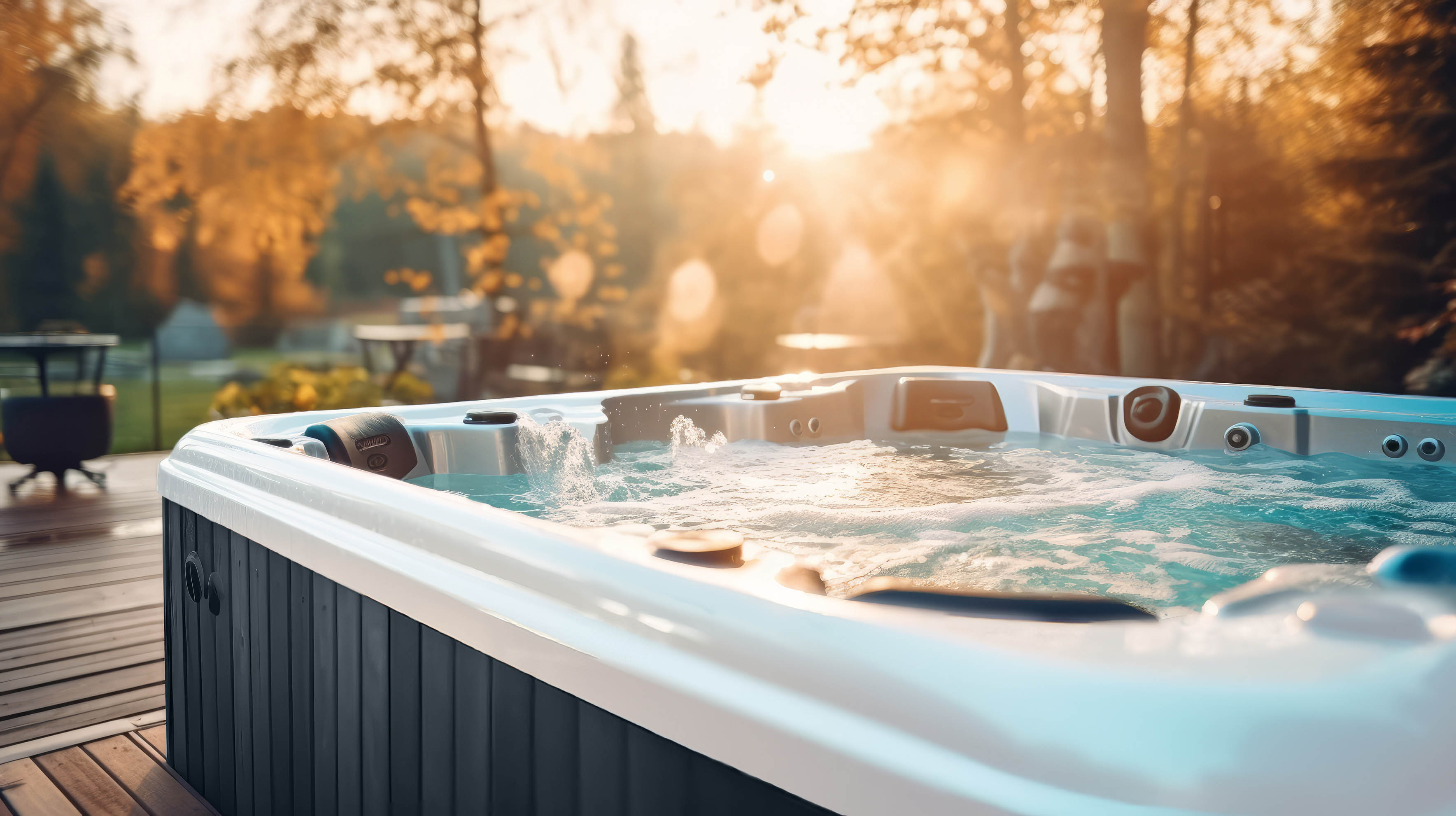 Ein Whirlpool auf einer Holzterrasse