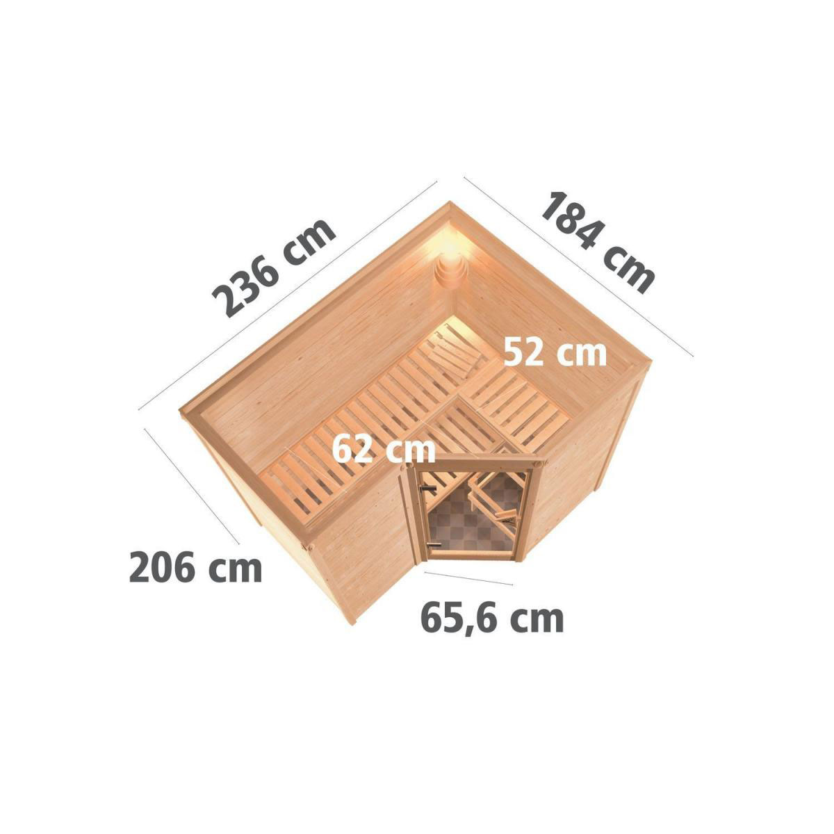 Karibu Sauna Sahib 2 Eckeinstieg 9 kW Ofen externe Strg kein Kranz Klarglas-Tür Bild 10