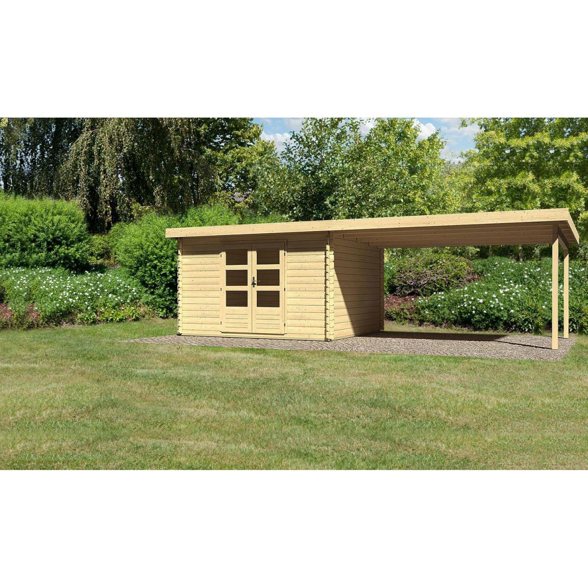 Karibu Gartenhaus Bastrup mit Schleppdach 400 cm naturbelassen 357 x 297 x 222 cm Bild 1