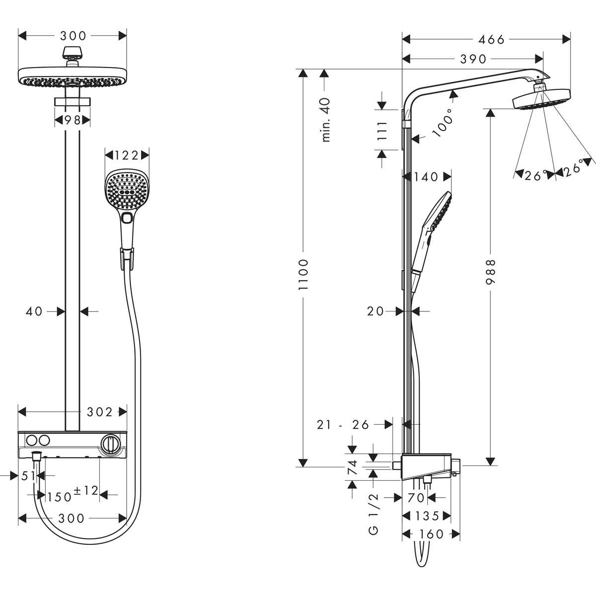 Hansgrohe  Duschsystem 300 Raindance Select E 2 Strahlarten mit ShowerTablet Select 300 Chrom Bild 2