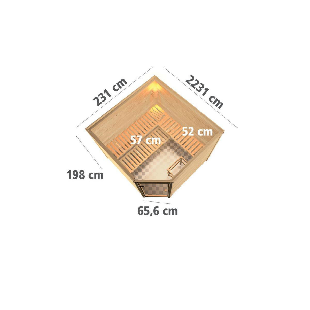 Karibu Sauna Leona Eckeinstieg 9 kW Bio Ofen externe Strg modern kein Kranz Energiespartür Bild 11