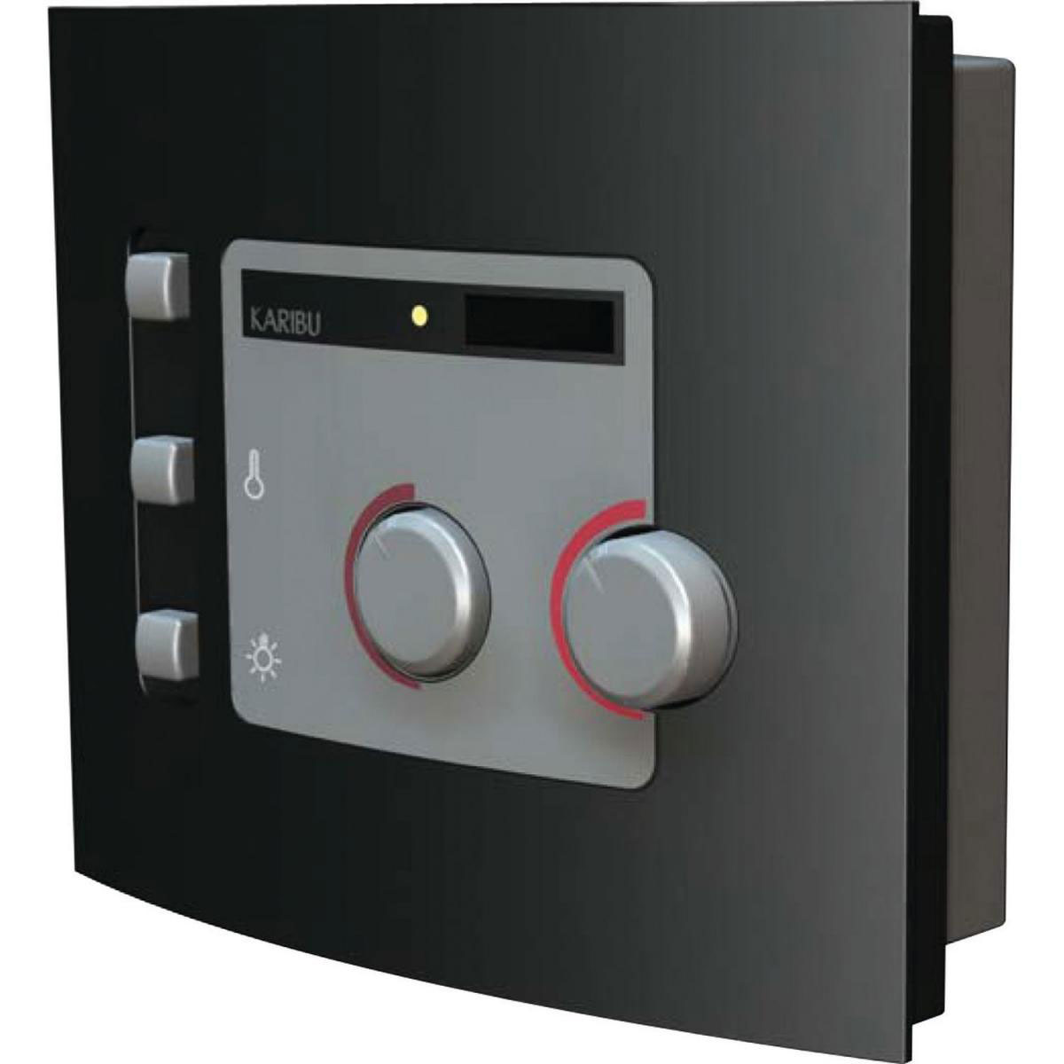 Karibu Sauna Nanja Eckeinstieg 3,6 kW Bio Ofen externe Strg modern mit Kranz graphitfarbene Glastür Bild 6