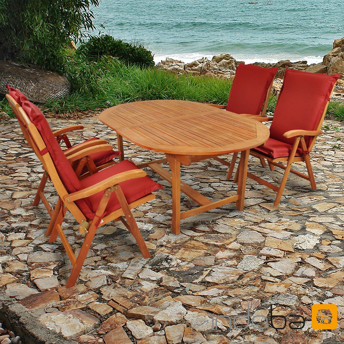 Indoba Gartenmöbel Set Sun Flair 9teilig mit Auflagen Premium Rot 9